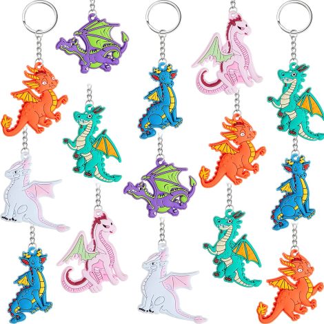 “Dragon-themed party supplies: 30 dragon PVC keychains for kids, women, and men. Ideal for gifts or decor.”