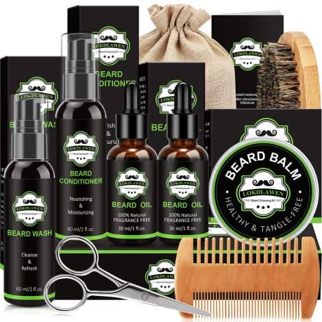 Complete Beard Care Set with Beard Wash, Conditioner, Oil, Balm, Brush, Comb, Scissors, Pouch, E-Book; Ideal Gifts for Men in India.