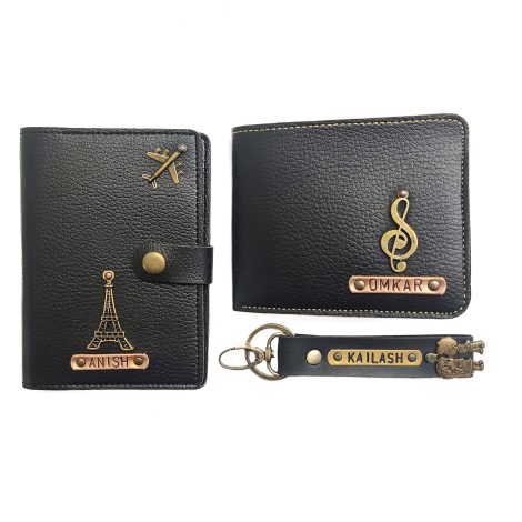 The Black Leather Unisex Passport Holder With Key Chain, a personalized accessory from The Bling Stores.