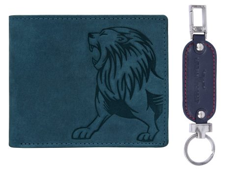 URBAN FOREST Men’s Blue Leather Wallet and Keychain Combo Gift Set