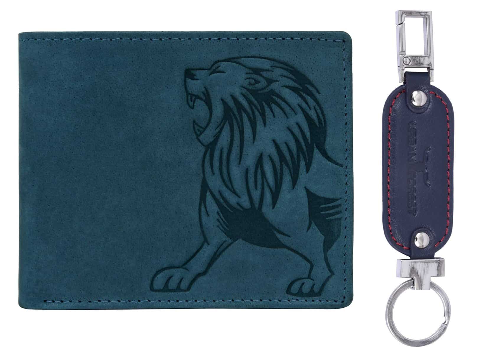 URBAN FOREST Men Blue Leather Wallet And Blue Keychain Combo Gift Box