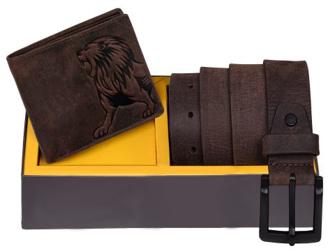 URBAN FOREST Combo Gift Set: Luke Brown PU Leather Wallet & Casual Belt for Indian Men.