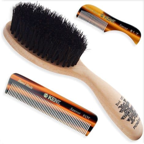 Kent BRD5 Boar Bristle Beard Brush + Kent 81T Handmade Sawcut Comb + Kent A FOT Handmade All Fine Tooth Saw Cut Beard Comb – Men’s Grooming Kit