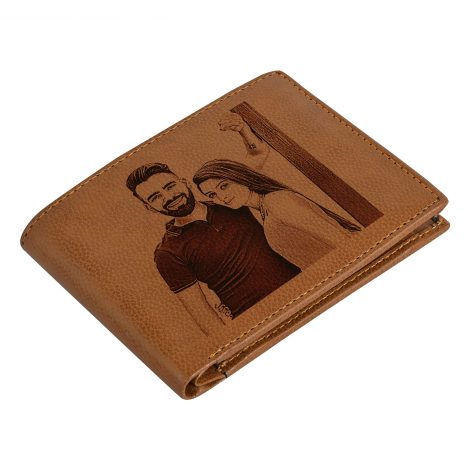 Personalized Men’s Wallet with Photo & Custom Message Engraving on Manmade Leather; Perfect for Birthdays & Anniversaries.