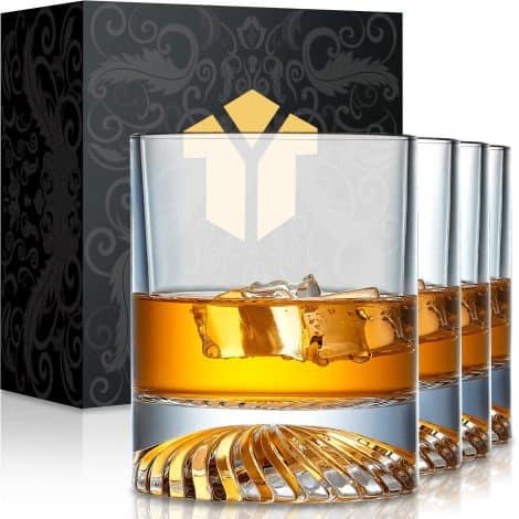 OPAYLY Whiskey Glasses: A set of 4 stylish 12oz Rocks Glasses, perfect for enjoying bourbon, scotch, or cocktails at home or bars. Ideal gift for both men and women.