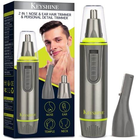 2 In 1 Hair Trimmer for Men, easily groom facial hair, nose, ears & more painlessly. Available for purchase.