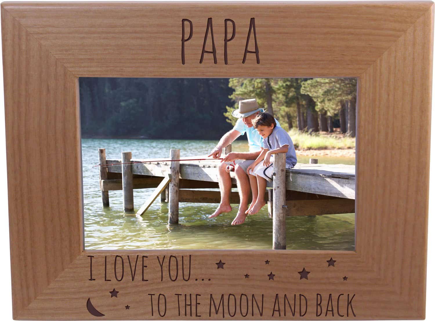 Papa I love you to the moon and back - 4x6 Inch Wood Picture Frame - Great Gift for Father's Day, Birthday, or Christmas Gift for Dad, Grandpa, Grandfather, Papa, Husband