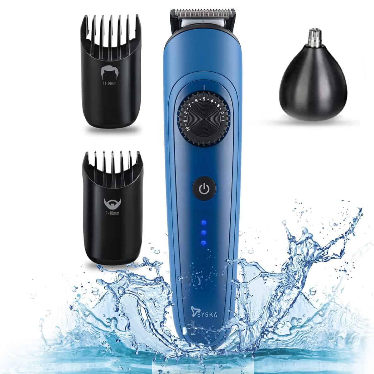 Syska HT950 BeardPro Corded and Cordless Trimmer with Fast Charge, 120 Min Runtime, From head to nose, 360 degree grooming, Blue