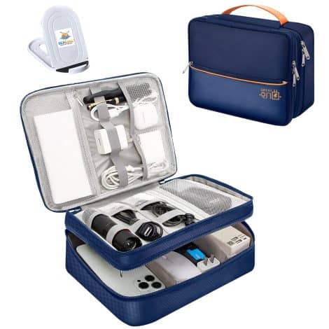 Seagull Fashion Double Layer Gadget Organizer – Navy Blue – Model 2, with Mobile Stand.