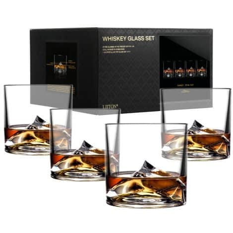 LIITON Everest Whiskey Glass Set of 4: Premium Heavy Tumblers, Perfect for Old Fashioned.