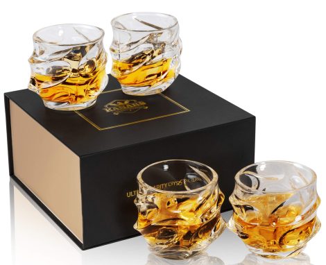 KANARS Royal Rock Glasses – Set of 4 Heavy Crystal Tumblers for Whiskey, Cocktails – Perfect Gift for Men.