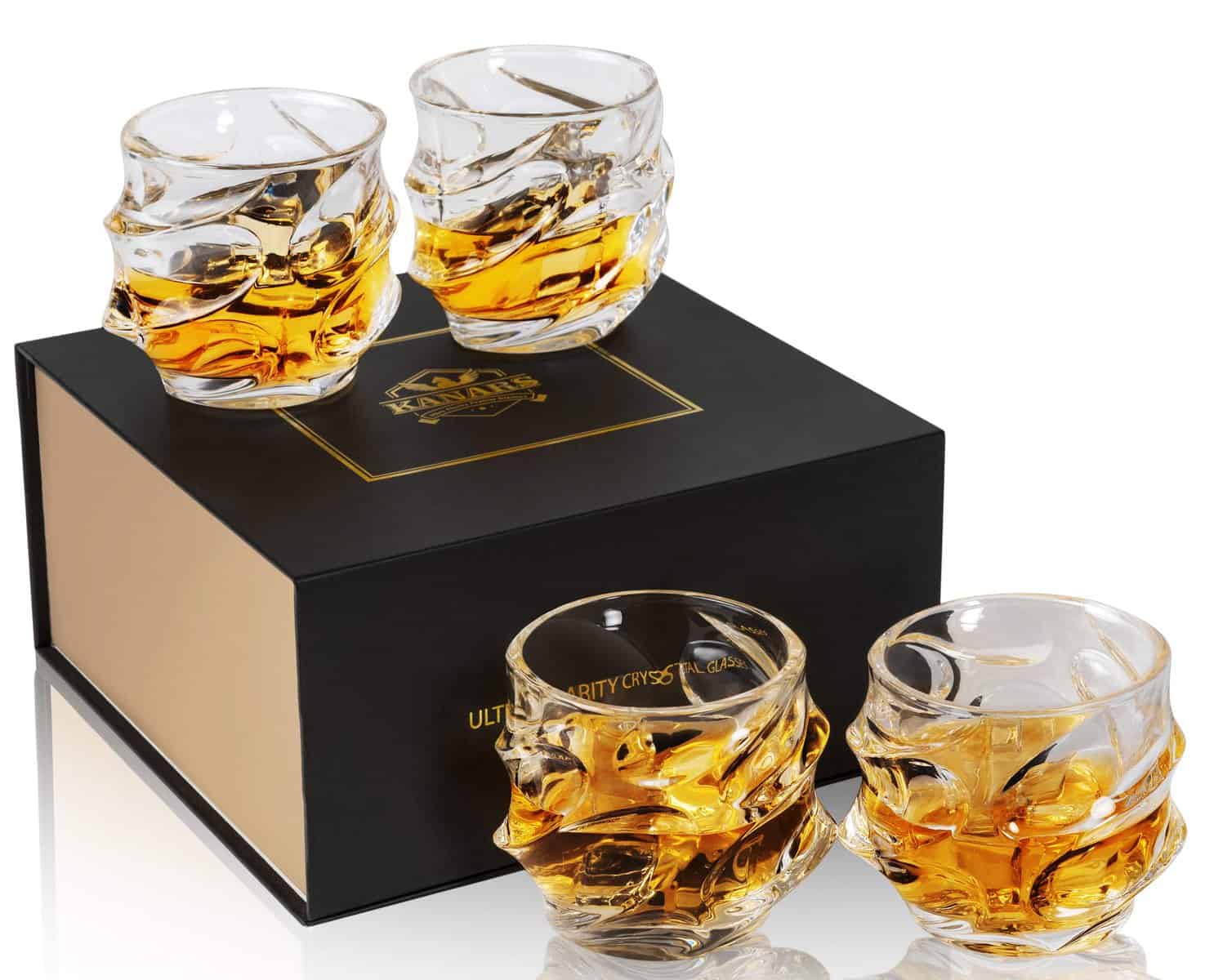 KANARS Old Fashioned Whiskey Glasses 11 Oz - Emperor Rocks Glasses Set of 4 for Bourbon Cocktail Scotch Snifter Malt Cognac - Heavy Crystal Bar Glassware - Unique Men Gift