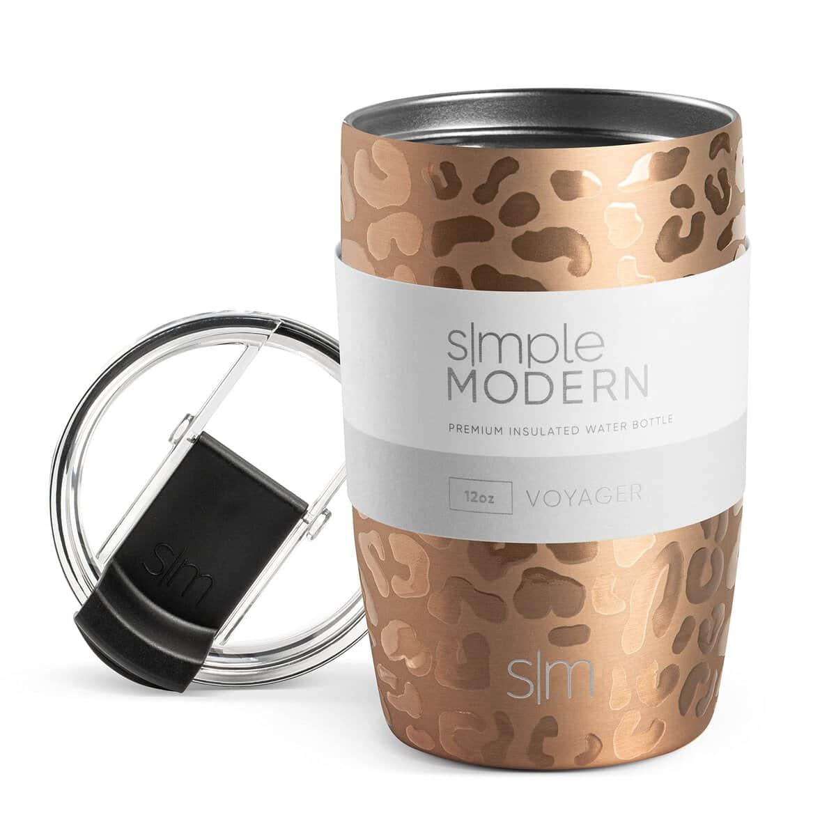 Simple Modern Travel Coffee Mug Tumbler with Flip Lid | Reusable Insulated Stainless Steel Cold Brew Iced Coffee Cup Thermos | Gifts for Women Men Him Her | Voyager Collection | 12oz | Copper Leopard