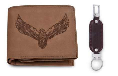 URBAN FOREST Vintage Leather Wallet & Keychain Combo, ideal gift for Indian men with a tobacco-like touch.