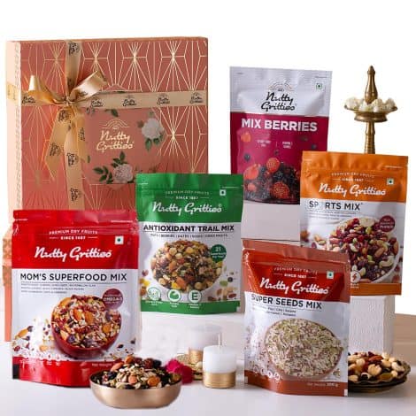 Gift Box 1.15Kg with a Nutty Gritties Hamper of 21 Dry Fruits, perfect for gifting to family, friends, or corporate.