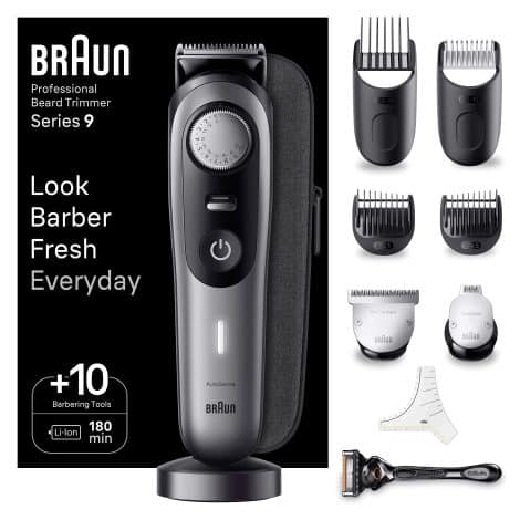 Braun Professional Beard Trimmer 9, BT9420: Gillette’s men’s trimmer with long runtime, cordless feature, and waterproof design.