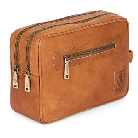 Brown Berliner Bags Vintage Leather Toiletry Bag Paul – Ideal travel case for men and women.