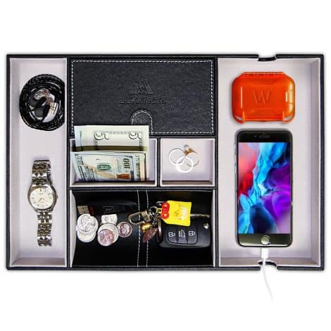 Multi-purpose PU Leather Valet Tray – Perfect for organizing essentials like watch, jewelry, keys, and wallet.