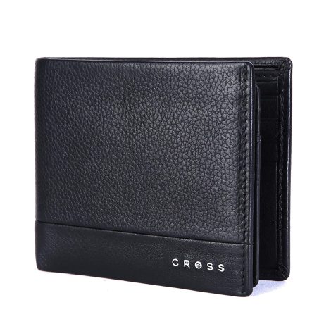 Stylish genuine leather men’s wallet with card holder compartment (AC948799_3-1) – Cross Black Wallet for Indian men.