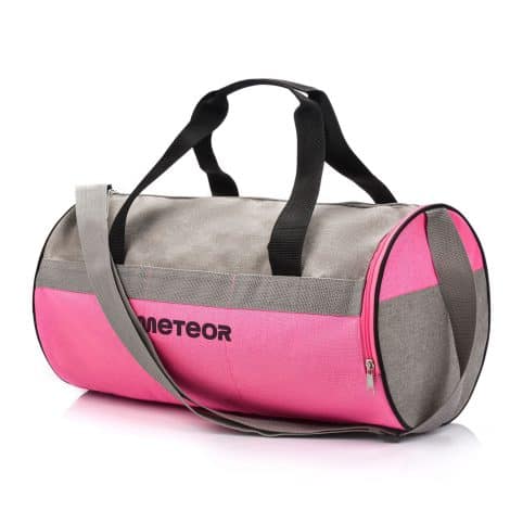 25L Sports Bag by Meteor with separate shoe compartment, ideal for gym, travel, work, and holiday. (grey/pink)