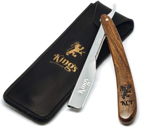 Men’s Cutthroat Shaving Razor – The Kings Cutthroat – includes Leather Pouch and Velvet Kit Bag, perfect for beard grooming.