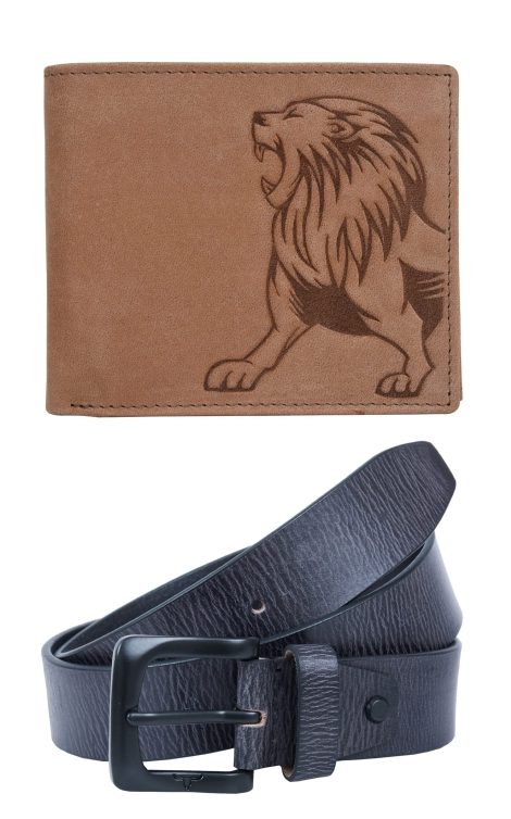 URBAN FOREST Gift Set: Luke Vintage Wallet & Dark Grey Textured Belt Combo for Men.