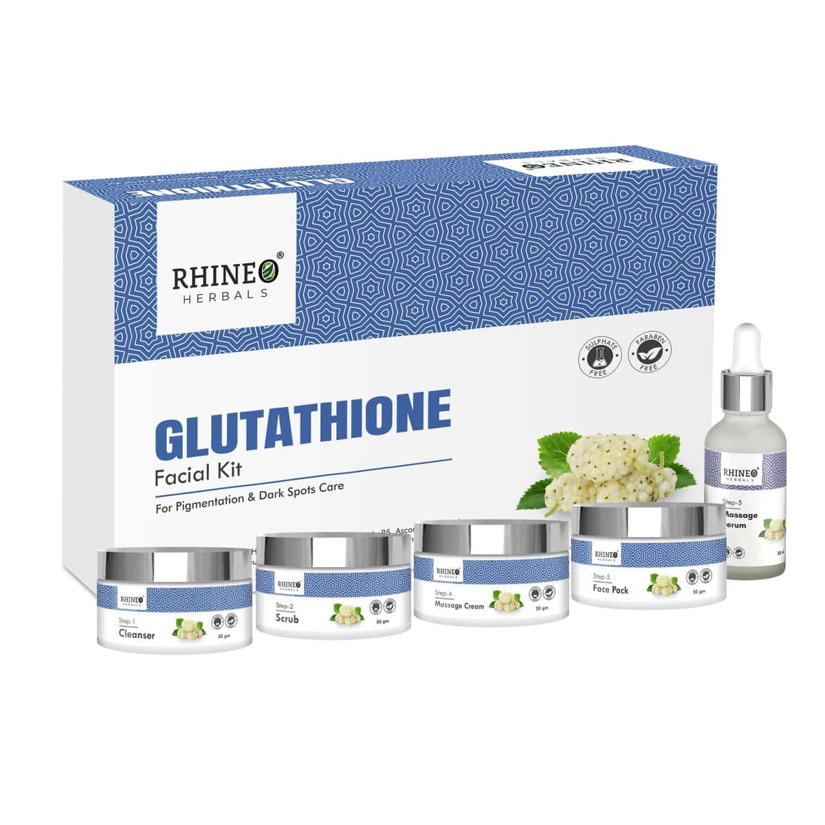 RHINEO HERBALS Glutathione Facial Kit, Brightening Facial Kit For Glowing Brightening & Blemish Free Clear Skin With Mulberry & Aloevera Extract, Paraben & Sulfate Free For Men Women