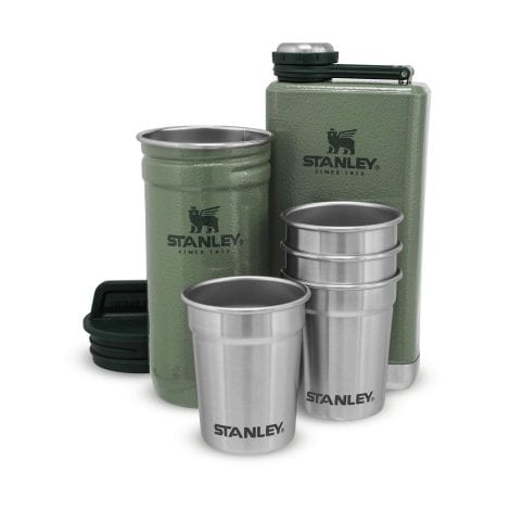 Stanley Adventure Pre-Party Drinkware Set + Green Hip Flask – Safe Stainless Steel Flask – Perfect Gift – Washable