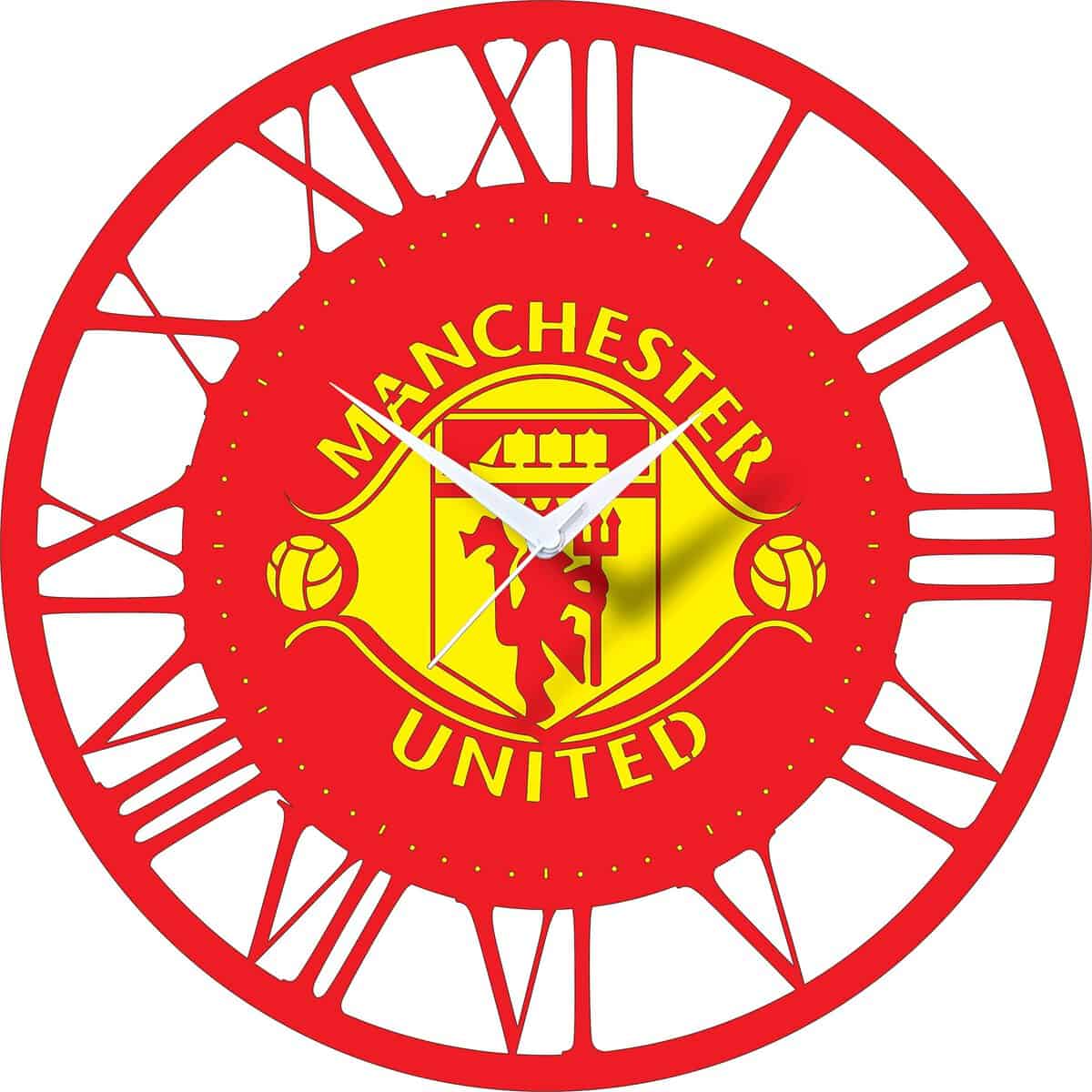 Startle Giftings Merchandise Gifts - Manchester MUFC Football Designer MDF Wooden Crest Wall Clock for Living Room, Bedroom, Hall, Kitchen or Offices | GGMU United |Red|12 * 12 Inch