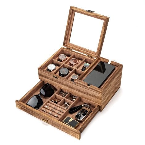 Wooden Watch Storage Box for Men, 6-Slot Watch Display Case, Ideal Gift for Boyfriend, Father’s Day.