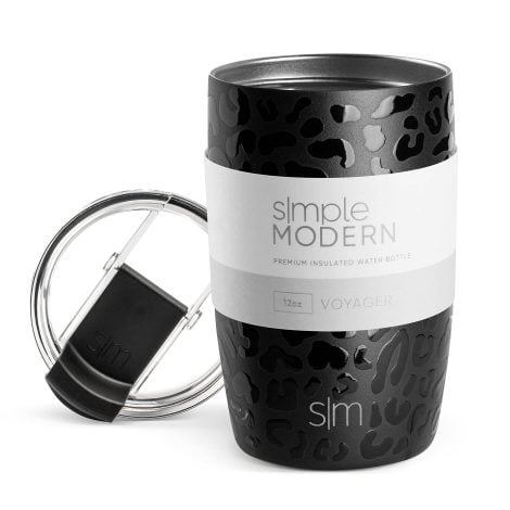 Stylish 12oz Black Leopard Coffee Mug with Flip Lid, perfect for travel, a great gift for anyone!