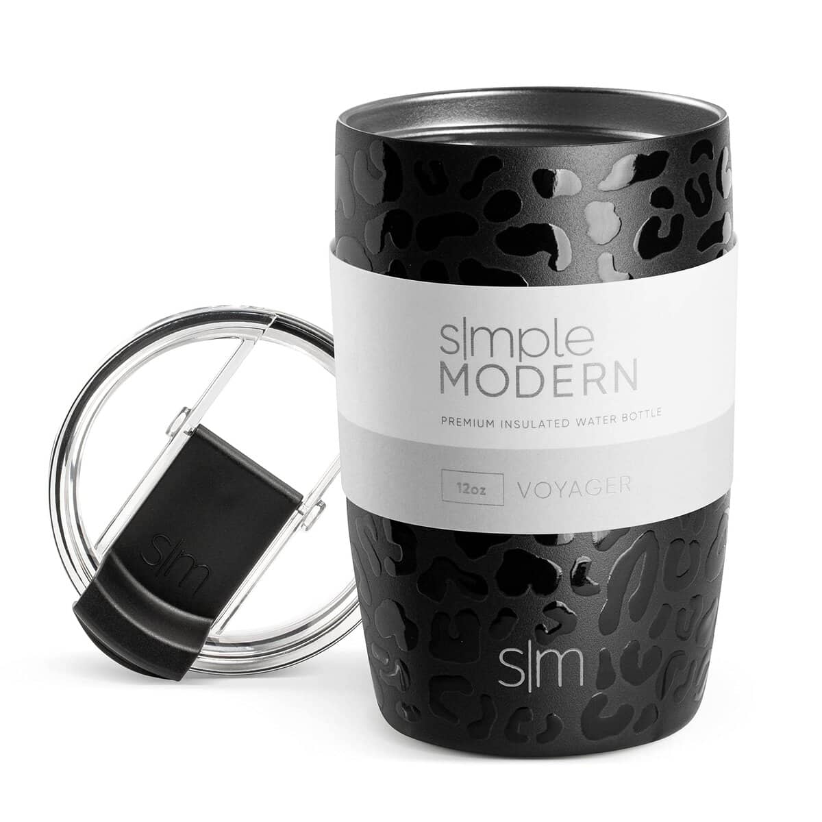 Simple Modern Travel Coffee Mug Tumbler with Flip Lid | Reusable Insulated Stainless Steel Cold Brew Iced Coffee Cup Thermos | Gifts for Women Men Him Her | Voyager Collection | 12oz | Black Leopard