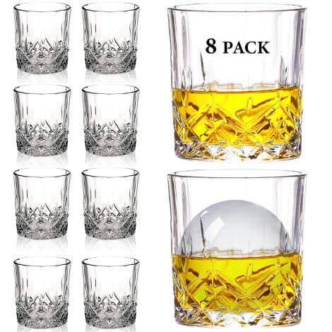 Set of 8 Gencywe 10 OZ Whiskey Glasses, Crystal Bourbon Glass, perfect for enjoying Scotch, Vodka, Tequila! Ideal gift for men.