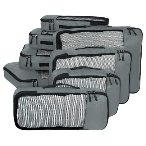 FATMUG Travel Cube Bag Organiser Set of 8 (2x L-M-S and Slim) – Grey, Fabric, for Indian travelers.