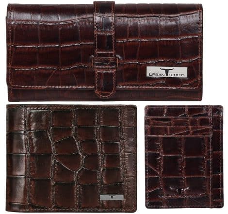 URBAN FOREST Brown Ladies Wallet Combo with Men’s Wallet & Card Case for Family Gift.