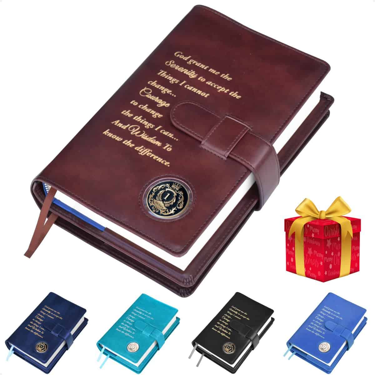 Double AA Big Book Cover & 12 Steps & 12 Traditions | by Galileo | Perfect Gift | Alcoholics Anonymous (Serenity Prayer/Coin Pocket/Brown)