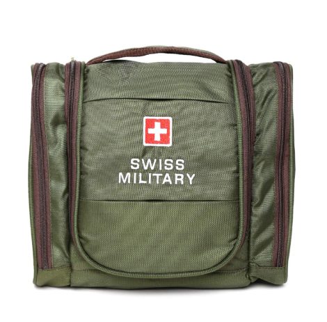 Swiss Army Green Toiletry Bag with Multiple Pockets, Compact and Foldable, 5 liters.