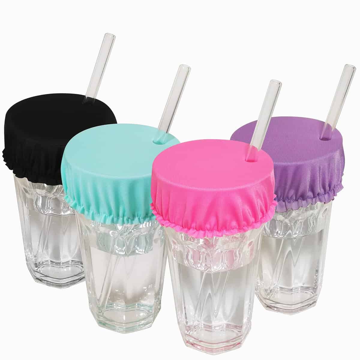 4 Pack Drink Covers for Alcohol Protection, Protective Drink Cover with Straw Hole for Bar, Mixed 4 Colors, Considerate Gift for College Girls and Women