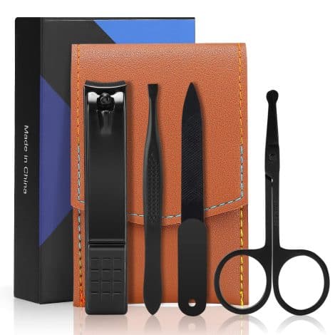 Luxury Travel Grooming Kit for Men: Includes 2-in-1 Manicure Set, Nose Hair Scissors & Pedicure Set. Perfect gift!