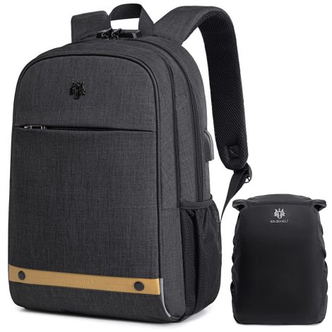 Hoteon Golden Wolf Backpack: Secure anti-theft laptop bag with USB port for business and college use