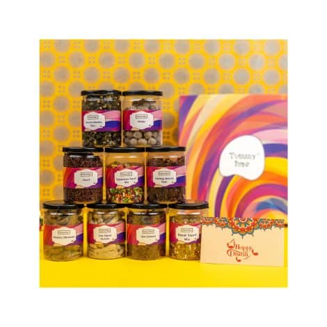 Diwali Combo Gift Set: Tummy Pops Mukhwas Variety Pack with Diwali Card – 9 Flavors, 90g each