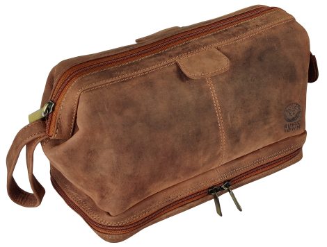 RUSTIC TOWN Premium Leather Travel Toiletry Bag – Perfect Unisex Gift – Authentic Brown Accessory.