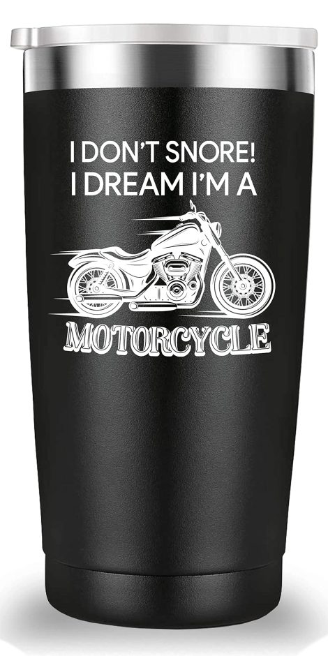 Dream Motorcycle Travel Mug Tumbler – Perfect Father’s Day Gift for Indian Biker Dads! (20 oz Black)