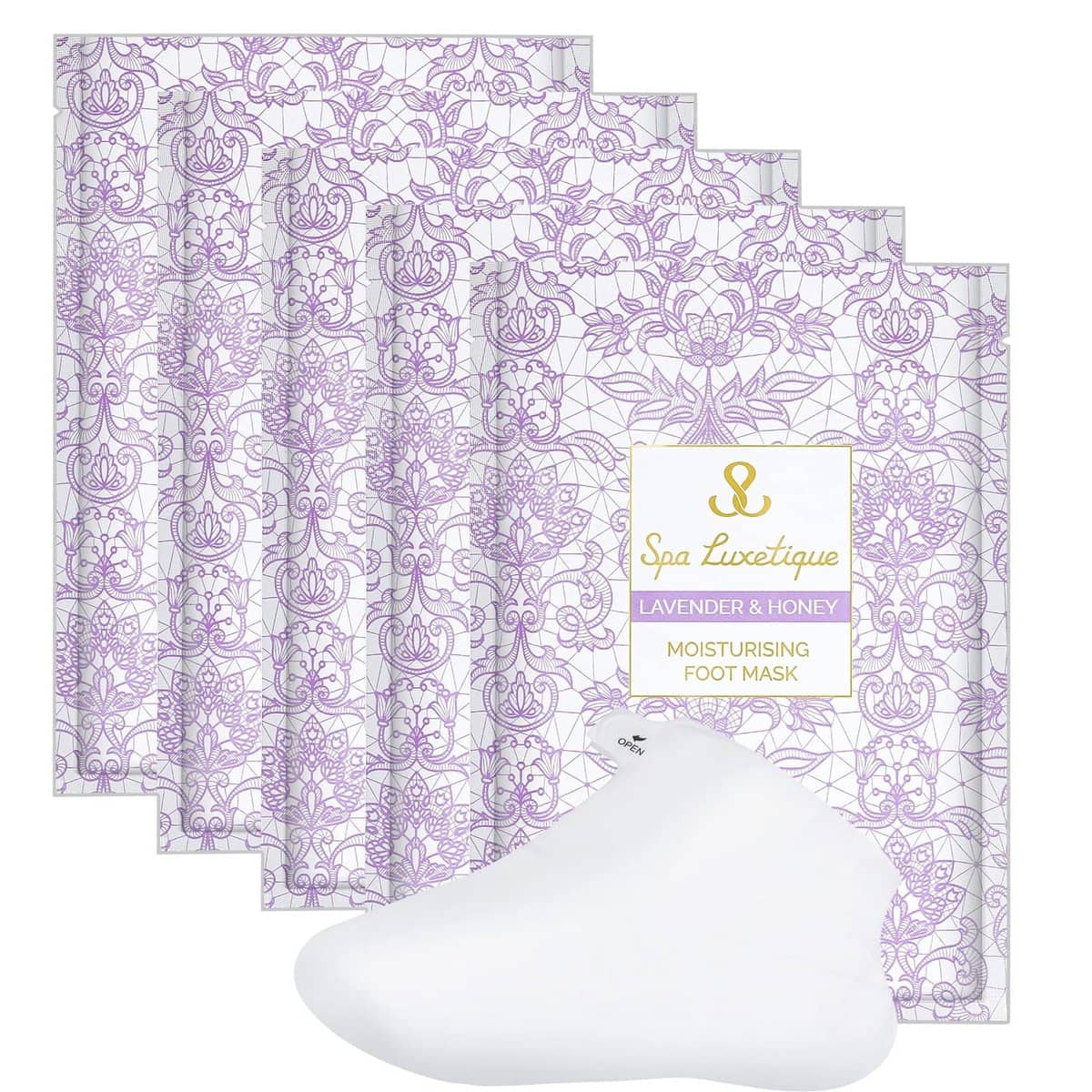 Foot Mask - 5 Pairs Lavender & Honey Foot Spa for Rough Dry Cracked Feet Reduce Dead Skin, Moisturizing Socks for Baby Foot, Relaxing Soft Feet Treatment for Women & Men, Fathers Day Foot Care Gifts