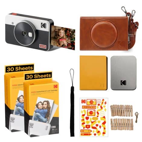 Retro-style KODAK Mini Shot 2 instantly captures and prints 2.1×3.4-inch photos, with a 68-sheet gift bundle.