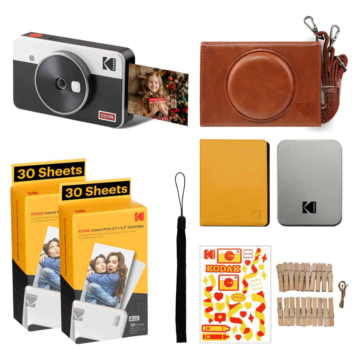 KODAK Mini Shot 2 Retro 4PASS 2-in-1 Instant Camera and Photo Printer (2.1x3.4 inches) + 68 Sheets Gift Bundle, White