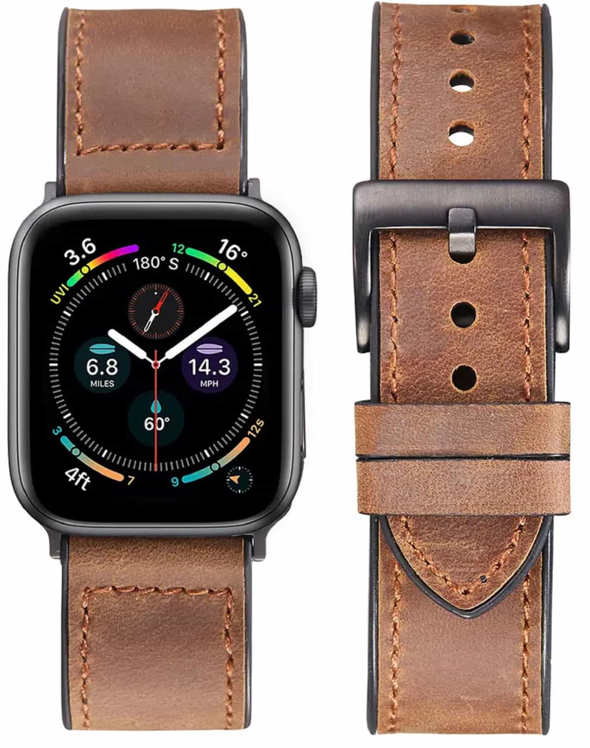 PEFKO PSS14 Milanese / Trail / Alpine / Leather / Classic Chain Watch Bands Compatible with Apple iWatch Replacement Straps 49mm 45mm 44mm 42mm 41mm 40mm 38mm For Men Women Unisex, For iWatch Series Ultra2/ Ultra, Series 9 8 7 6 5 4 3 2 1 SE SE2【   Only Strap For Apple iWatch ⌚ Watch NOT Included 】 (42MM 44MM 45MM / 49MM ULTRA, DARK BROWN [ HYBRID LEATHER + SILICONE ])