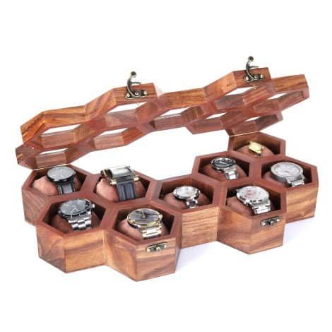 Royal Craft Expertise Watch Box Organizer for Men and Women, a Wooden Watch Box with Honeycomb 9 Slots, made of Solid Indian Rosewood. Perfect Gift!