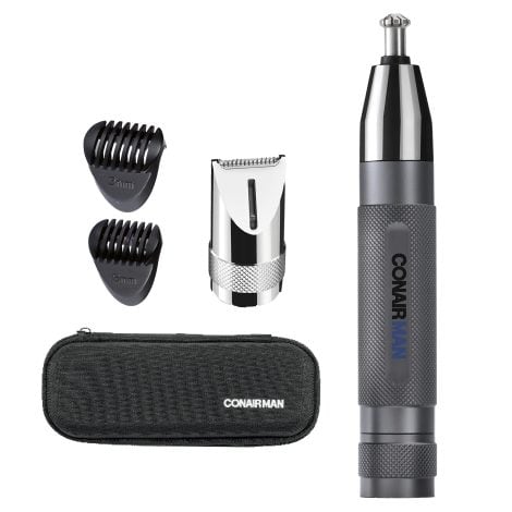 ConairMan Trimmer Pro: Cordless Grooming Tool for Men’s Ear, Nose, and Eyebrow Hair, with Metal Handle