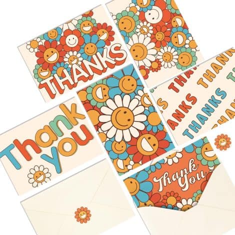 Horchen Vintage Gratitude Cards with Envelopes, Set of 48, Ideal for Teachers, Friends, Kids, or Businesses.